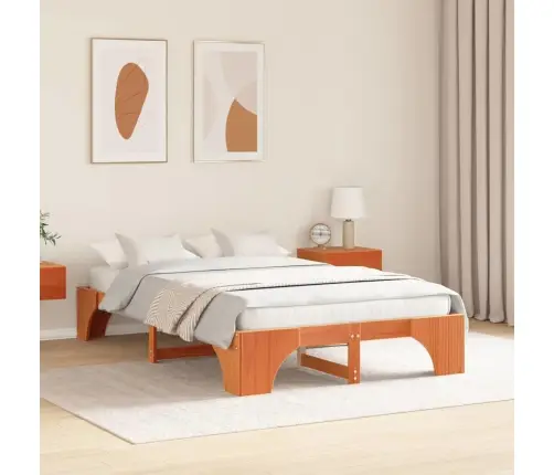 Gultas Rāmis Vaskota Brūnā Krāsā 135X190 Cm No Cietas Priedes Vidaxl