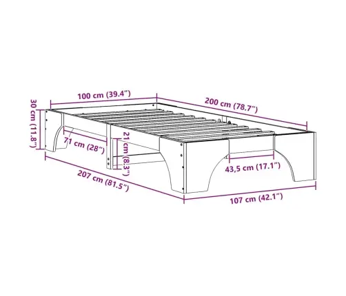 Gultas Rāmis Vaska Brūns 100X200 Cm Cieta Priežu Koks Vidaxl