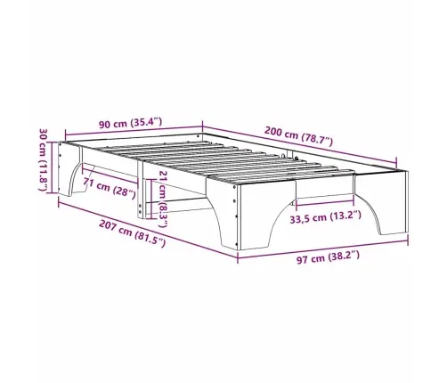 Gultas Rāmis 90X200 Cm Masīvkoka Priede Vidaxl