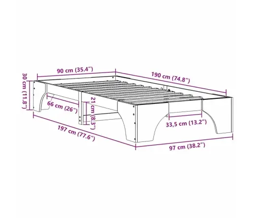 Lovos Rėmas Vaško Ruda 90 X 190 Cm Kietos Pušies Mediena
