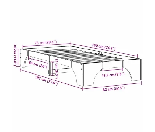 Voodi Raam Valge 75 X 190 Cm Tahke Mänd