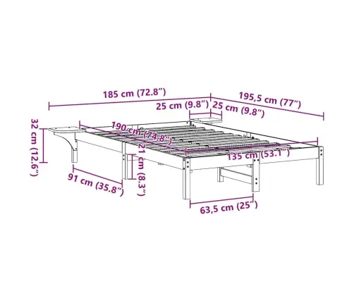 Lovos Rėmas Vaško Ruda 135 X 190 Cm Kietos Pušies Mediena