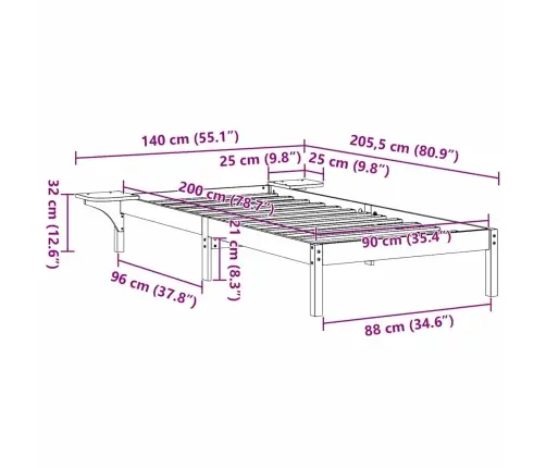 Gultas Rāmis Ar Naktsgaldiņiem Brūna 90 X 200 Cm Brūna Vidaxl