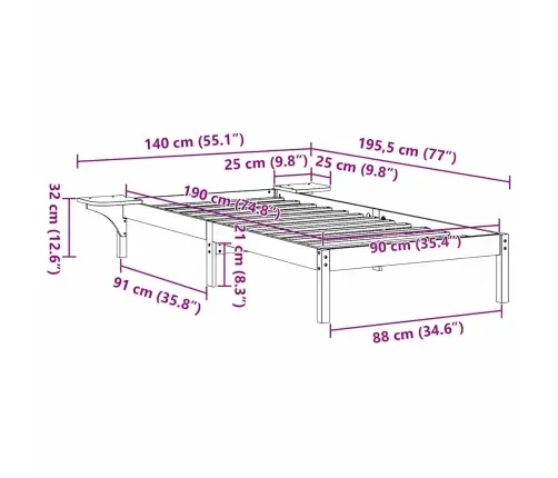 Gultas Rāmis Ar Naktsgaldiņiem Brūna 90 X 190 Cm Brūna Vidaxl