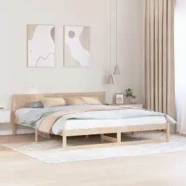 Voodi Raam Peaga Pruun 200 X 200 Cm Männipuit