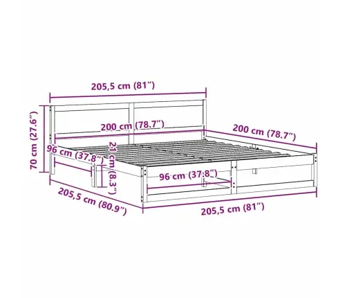 Gultas Rāmis Balts Koks 200 X 200 Cm Izturīgs Vidaxl