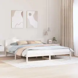 Lovos Rėmas Balta 180 X 200 Cm Pušies Medienos Masyvas
