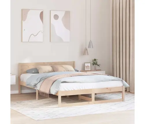 Gultas Rāmis Dabisks Priedes Koks 150 X 200 Cm Vienkāršs Vidaxl