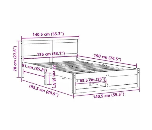 Lovos Rėmas Ruda 135 X 190 Cm Pušies Medienos Masyvas Lovos Rėmas Ruda 135 X 190 Cm Pušies Medienos Masyvas