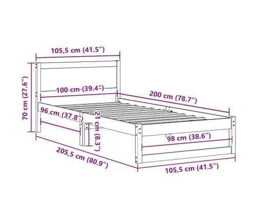 Gultas Rāmis Vaskota Brūna Masīvkoks 100 X 200 Cm Izturīgs Vidaxl