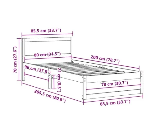 Lovos Rėmas Vaško Ruda 80 X 200 Cm Kietos Pušies Mediena