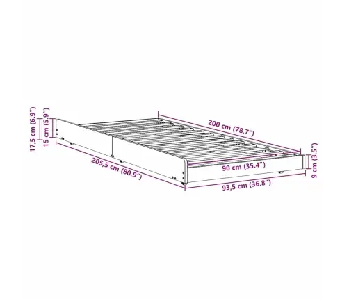 Gultas Rāmis Balts Masīvkoks No Priedes 90 X 200 Cm Izturīgs Vidaxl