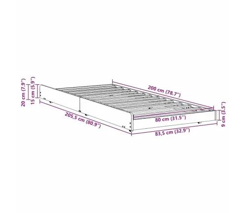 Voodi Raam Pruun 80 X 200 Cm Männipuit