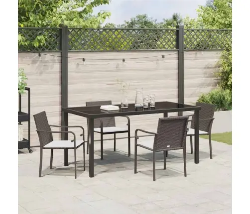 5 Daļīgs Dārza Ēdamgalds Ar Spilveniem - Brūns Poli Rattan Vidaxl