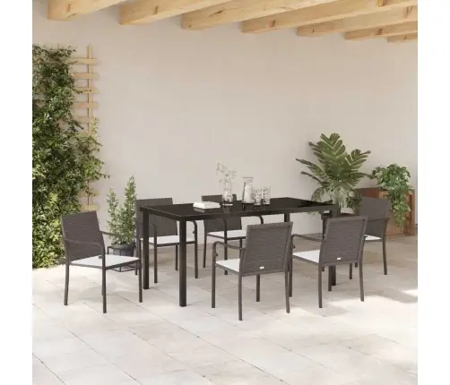 7-Daļīgais Dārza Ēdamgalds Ar Spilveniem - Brūns Polīratāns Vidaxl