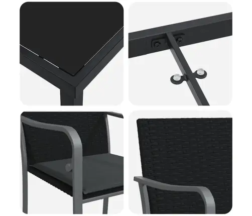 Sodo Valgomojo Komplektas 5 Pcs Juoda Poli Ratanas