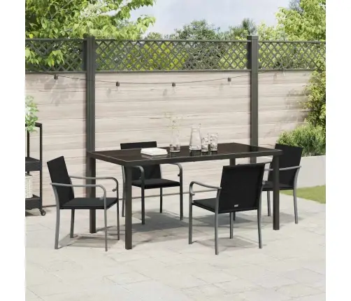 Sodo Valgomojo Komplektas 5 Pcs Juoda Poli Ratanas