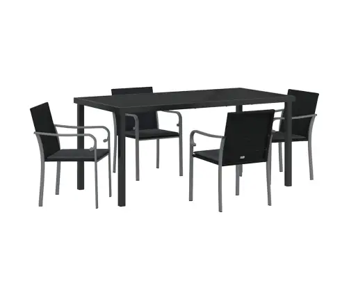 Sodo Valgomojo Komplektas 5 Pcs Juoda Poli Ratanas