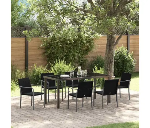 Aia Söögilaudade Komplekt 7 Pcs Must Ja Hall Pe Rattan