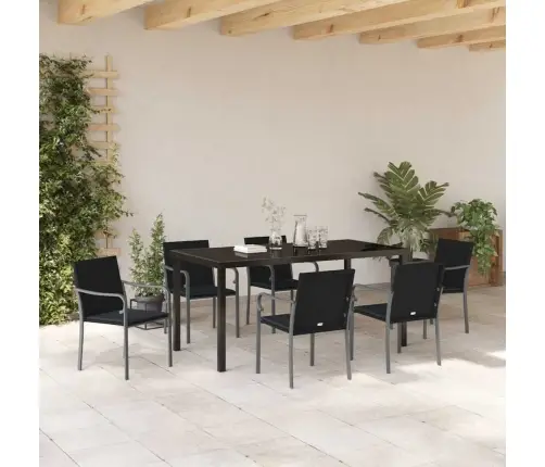 Aia Söögilaudade Komplekt 7 Pcs Must Ja Hall Pe Rattan