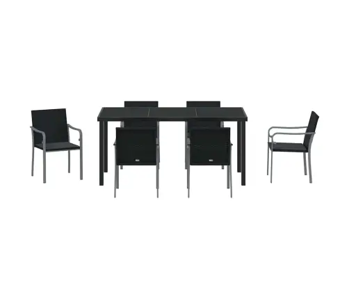 Aia Söögilaudade Komplekt 7 Pcs Must Ja Hall Pe Rattan