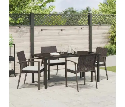 5 Daļu Dārza Ēdamgalds Ar Spilveniem, Brūns Polietilēna Rattan Vidaxl