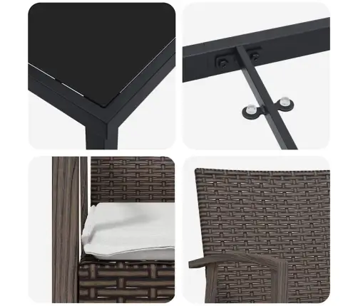 Aia Söögilaudade Komplekt 7 Pcs Pruun Ja Must Pe Rattan