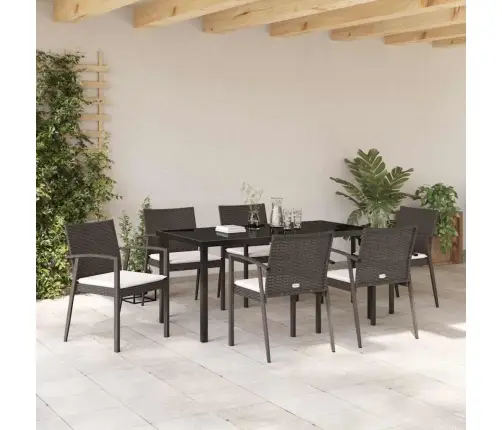 Aia Söögilaudade Komplekt 7 Pcs Pruun Ja Must Pe Rattan