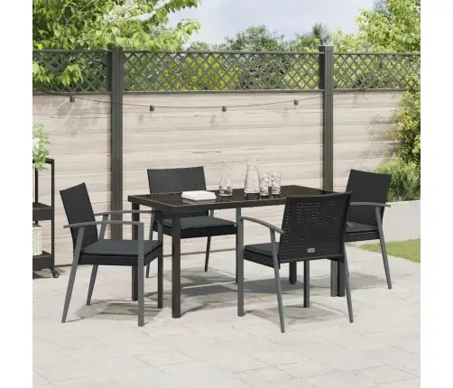 5 Daļu Dārza Ēdamgalda Komplekts Ar Spilveniem, Melnā Polirasā. Vidaxl