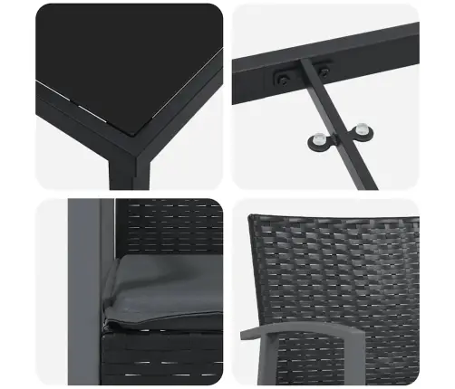 5 Daļu Dārza Ēdamgalds Ar Spilveniem Melns Poliestera Rattan Vidaxl