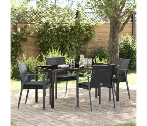 5 Daļu Dārza Ēdamgalds Ar Spilveniem Melns Poliestera Rattan Vidaxl