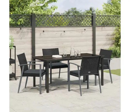 5 Daļu Dārza Ēdamgalds Ar Spilveniem Melns Poliestera Rattan Vidaxl