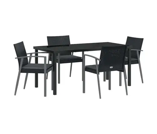 5 Daļu Dārza Ēdamgalds Ar Spilveniem Melns Poliestera Rattan Vidaxl