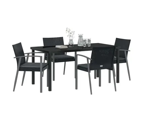 5 Daļu Dārza Ēdamgalds Ar Spilveniem Melns Poliestera Rattan Vidaxl