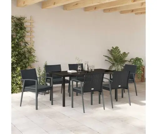 Aia Söögilaudade Komplekt 7 Pcs Must Ja Hall Pe Rattan