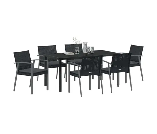 Aia Söögilaudade Komplekt 7 Pcs Must Ja Hall Pe Rattan