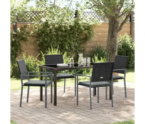 5 Daļu Dārza Galds Ar Spilveniem, Melns Polyratans Vidaxl