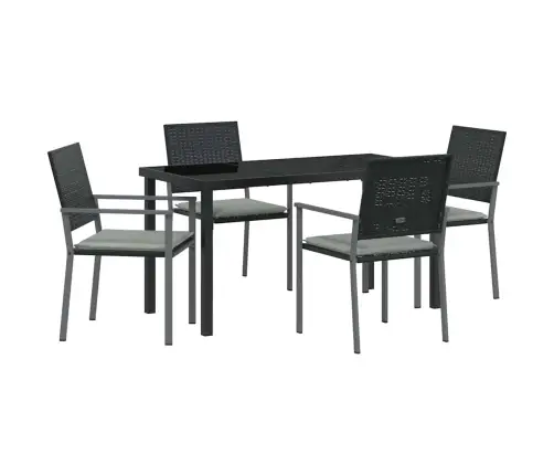 5 Daļu Dārza Galds Ar Spilveniem, Melns Polyratans Vidaxl