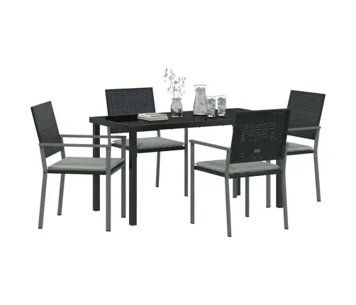 5 Daļu Dārza Galds Ar Spilveniem, Melns Polyratans Vidaxl