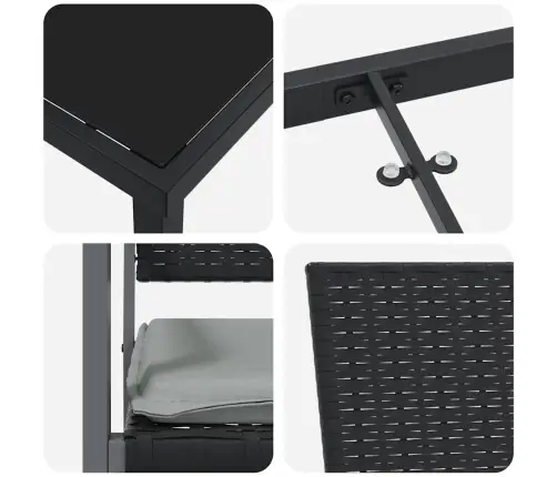 Sodo Valgomojo Komplektas 5 Pcs Juoda Poli Ratanas