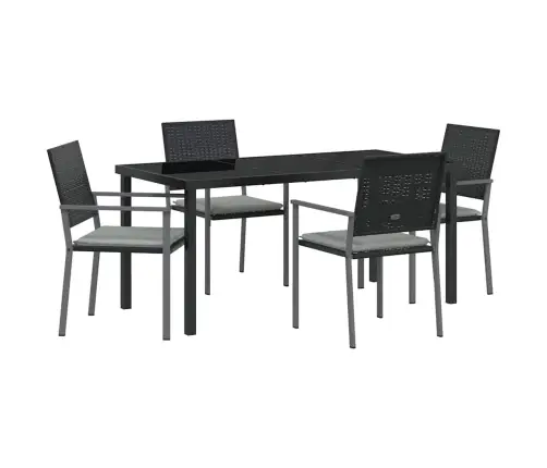 Sodo Valgomojo Komplektas 5 Pcs Juoda Poli Ratanas