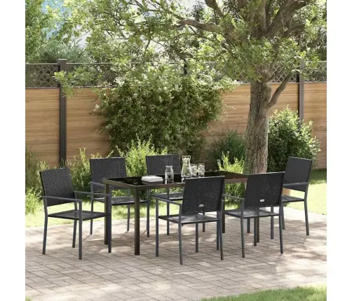 7 Daļu Dārza Ēdamgalds Melns Polyratans Vidaxl