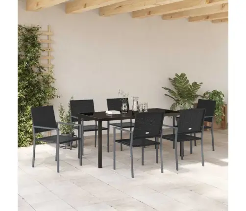 7 Daļu Dārza Ēdamgalds Melns Polyratans Vidaxl