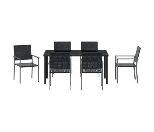 7 Daļu Dārza Ēdamgalds Melns Polyratans Vidaxl