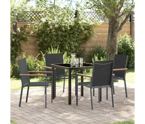 5 Daļu Dārza Ēdamgaldu Komplekts Melnā Tekstilēna Un Tērauda Vidaxl