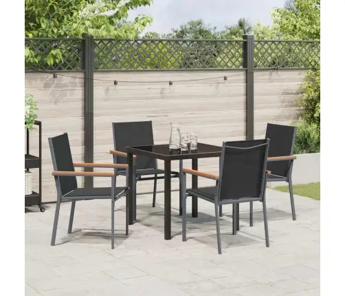 5 Daļu Dārza Ēdamgaldu Komplekts Melnā Tekstilēna Un Tērauda Vidaxl