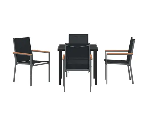 5 Daļu Dārza Ēdamgaldu Komplekts Melnā Tekstilēna Un Tērauda Vidaxl