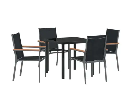 5 Daļu Dārza Ēdamgaldu Komplekts Melnā Tekstilēna Un Tērauda Vidaxl