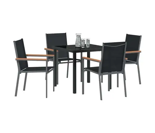 5 Daļu Dārza Ēdamgaldu Komplekts Melnā Tekstilēna Un Tērauda Vidaxl