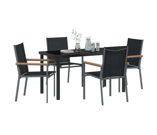 5 Daļu Dārza Ēdamgalds Ar Melno Tekstilēnu Un Tērauda Vidaxl